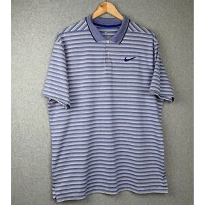 Nike Dri-FIT Polo Shirt Men's Large Blue White Striped Golf Shirt